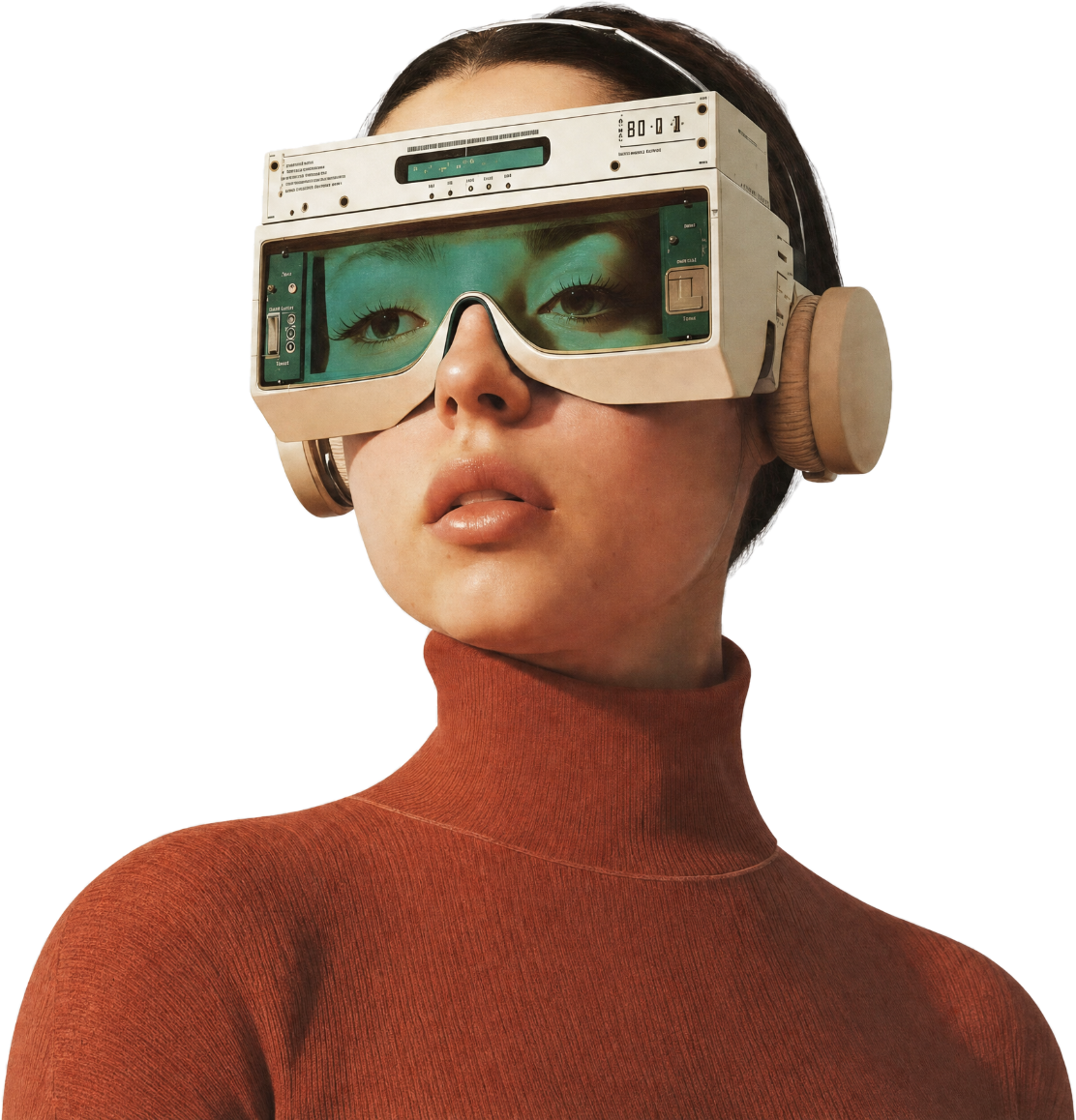 Portrait of Angelina wearing a retro visor headset